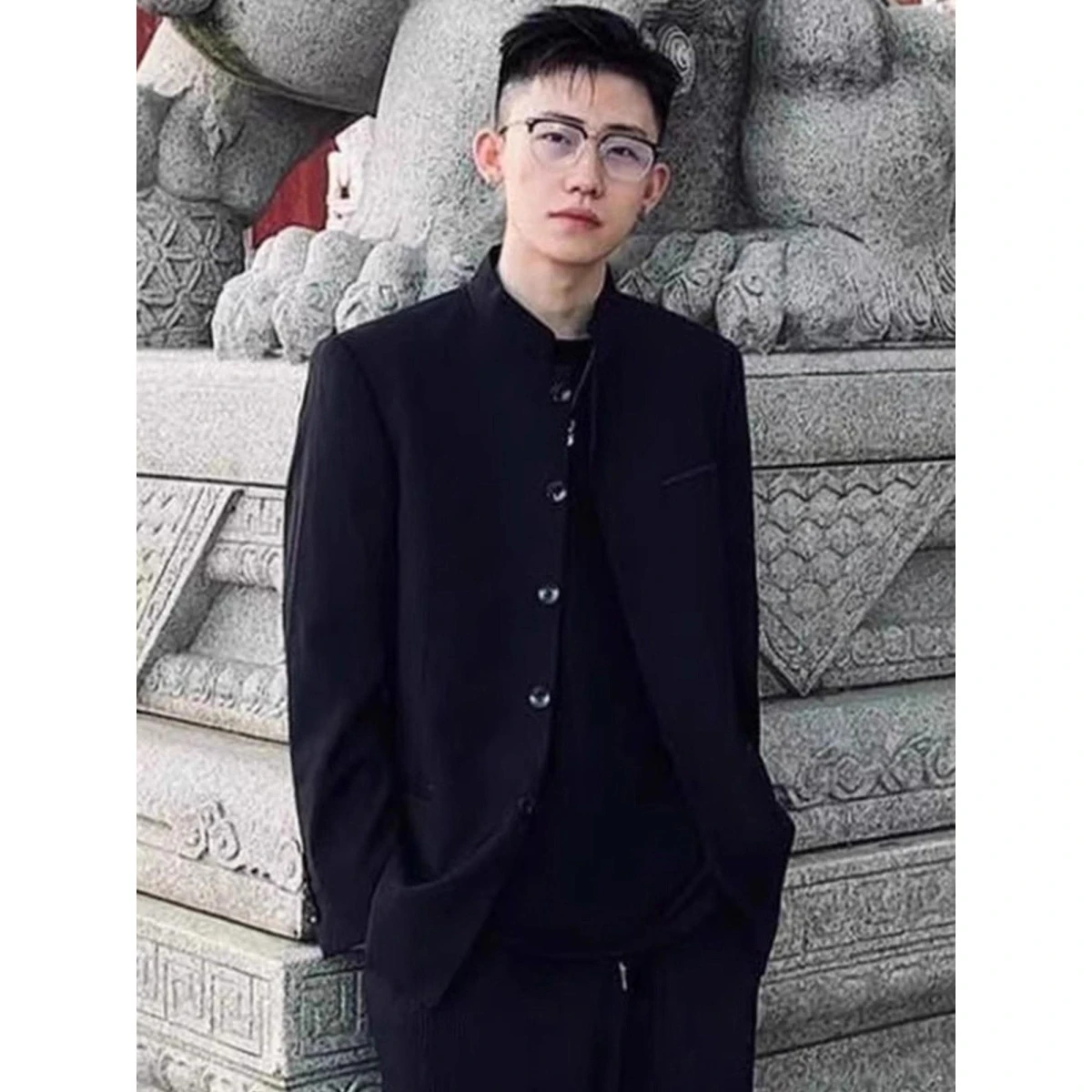 

New Chinese Sle Men's Stand Collar Suit Jaet Casual Spring Autumn Outerwear Faionable Polyester Fabric No Inner kets