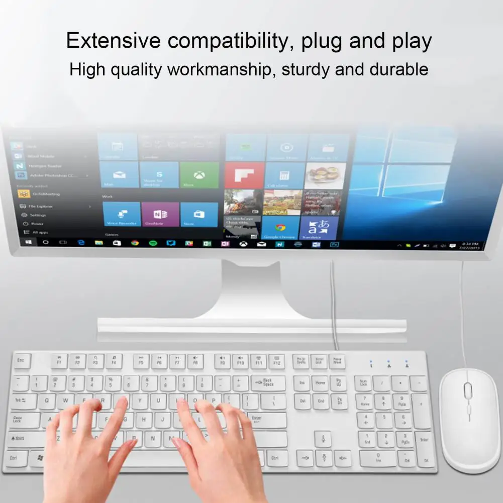 

Office Mouse 2Pcs/Set Sturdy 4-Button Multifunctional-Key Ultra Compact Slim Keyboard PC Accessory