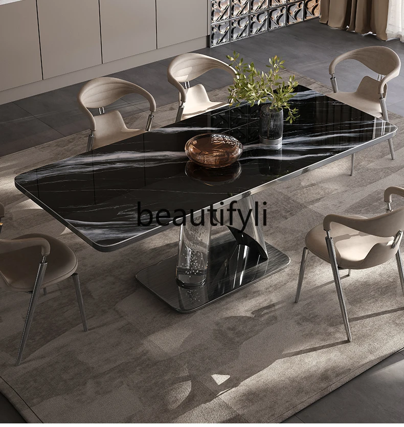 

Acrylic luxury stone slate modern simple rectangular high-end household Italian light luxury dining table