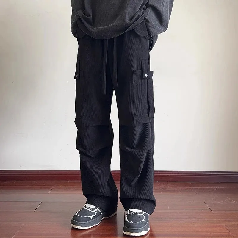 

American Corduroy Overalls for Men Autumn New Loose Straight Pants Trendy Wide-leg Casual Trousers