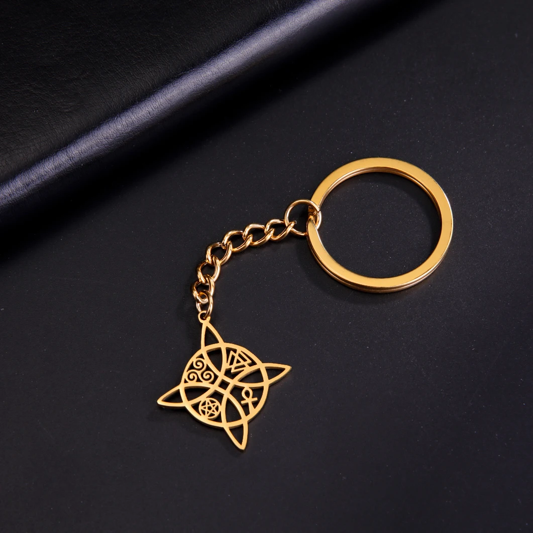 Unift Triskelion Witch Knot Keychain Keyring Key Chain Stainless Steel Wicca Celtics Knot Jewelry Unisex Bag Accessories