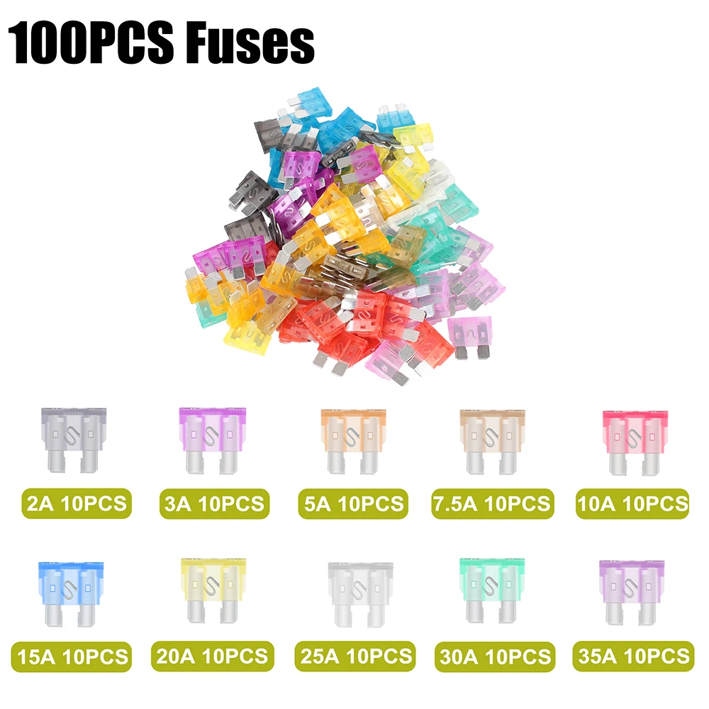 Auto Car Truck 2-35A Fuse 100PCS With Box Clip Combination Car Blade Fuse Set Car Fuse Profile Medium Size Blade Type