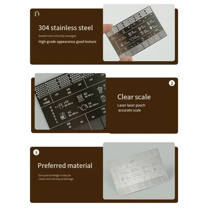 Stainless Steel Coffee Reference Card Metal Coffee Size Ruler Professional Coffee Bean Grinder Accessories