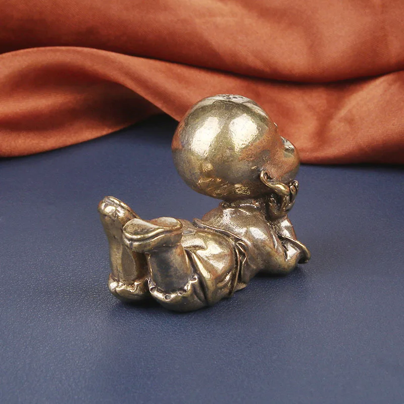 Solid Brass Monk Desktop Ornament Little Novice Figure Bronze Sculpture Zen Collection Pen Holder Tea Pet Decoration