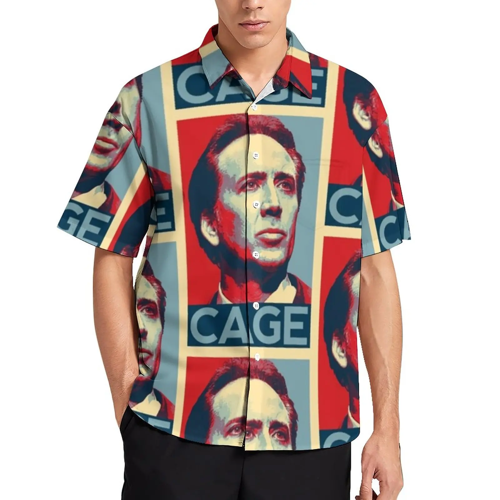 

Nicolas Cage Casual Shirt Man Funny Meme Print Beach Shirt Summer Street Style Blouses Short-Sleeve Print Oversized Tops