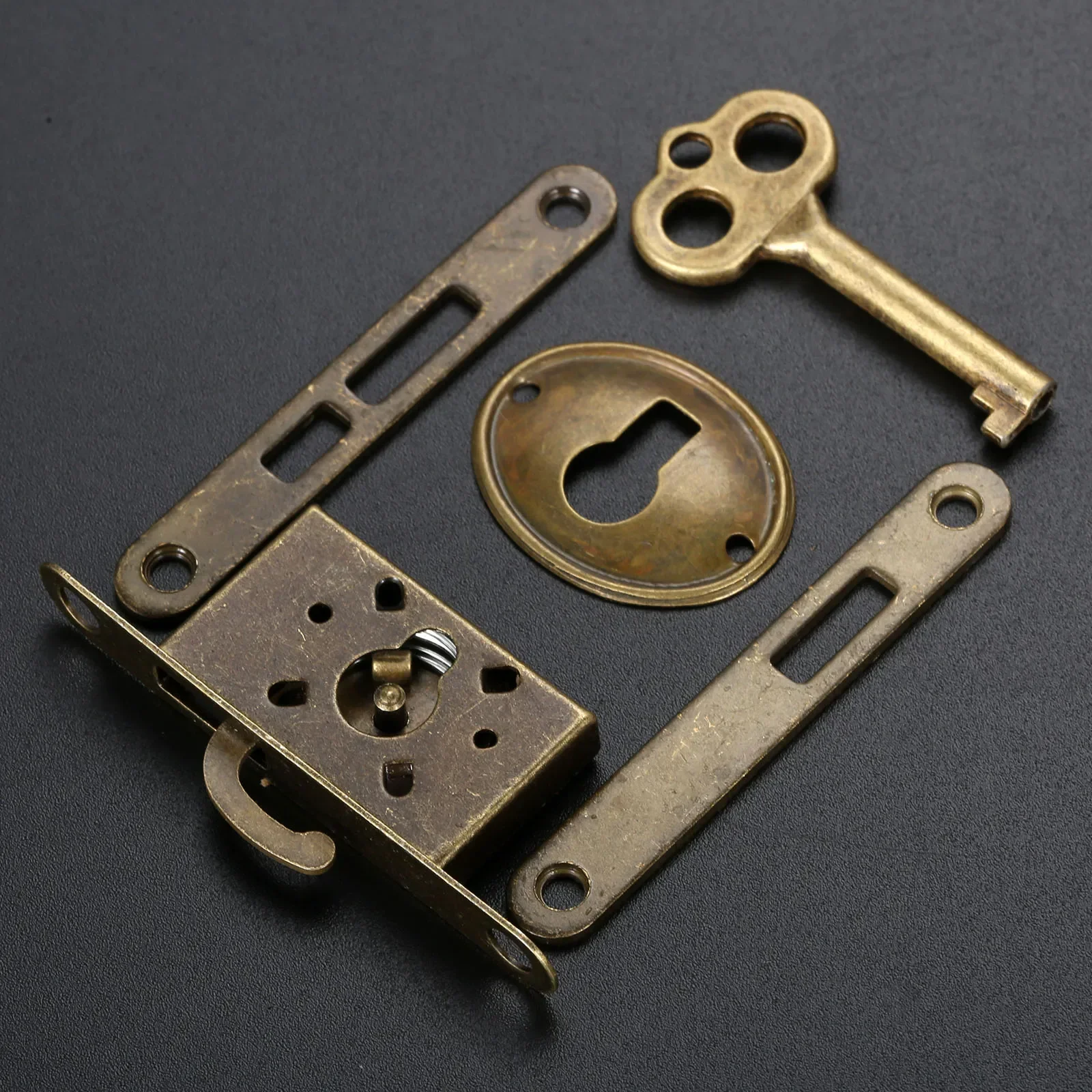 Retro Wooden Jewelry Box Door Lock Set Antique Furniture Fittings Counter Drawer Bronze Lock Hardware Sliding Door Lock with Key