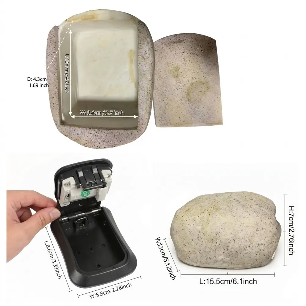 Stable 700g Resin Fake Rock Key Box with 4-Digit Mechanical Code Lock Weatherproof Outdoor Use Brown Texture 15.5 x 13 x 7 cm