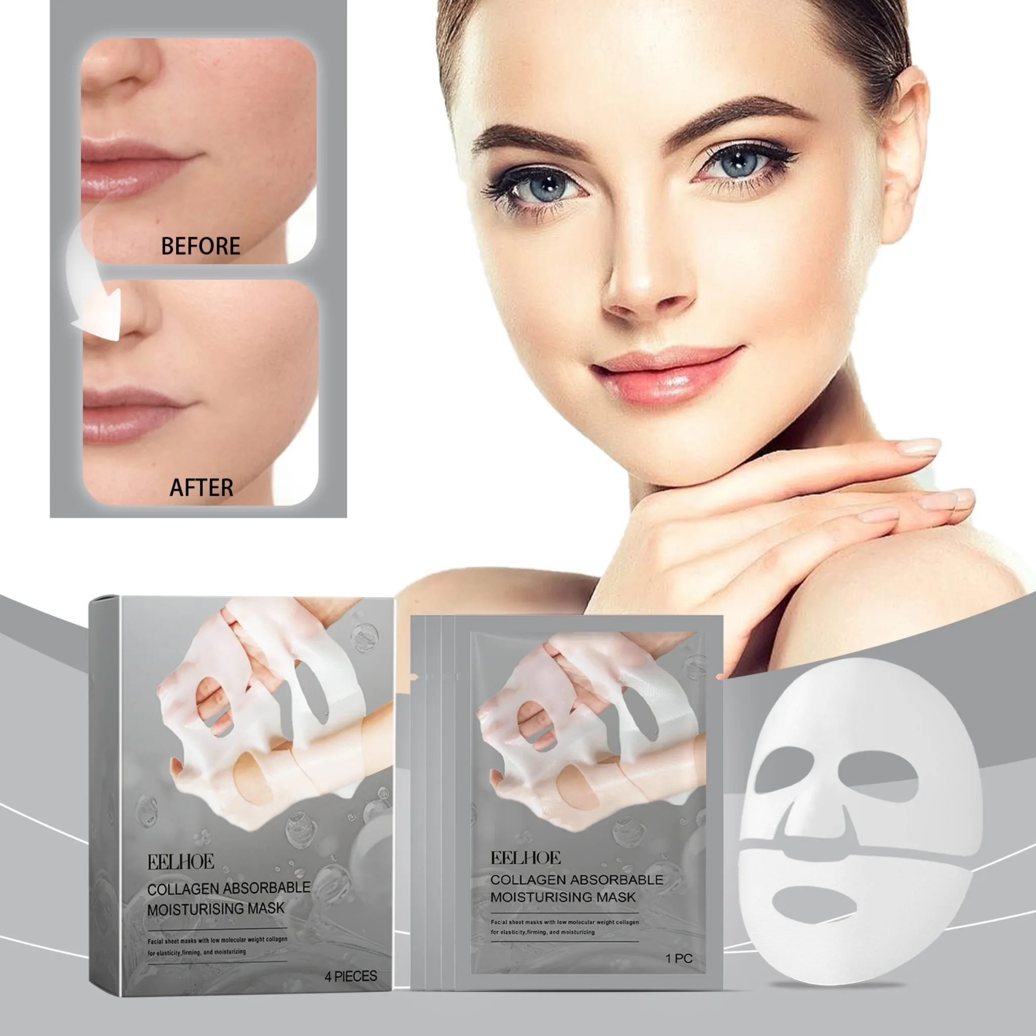 Mascarilla Facial de Colágeno Profundo Antiarrugas y Reafirmante, Mascarilla de Colágeno Profundo para Reafirmar, Hidratar y Levantar la Piel Durante la Noche