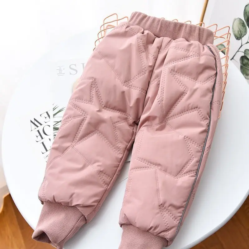 Winter Children Cotton Thicken Pants Baby Girls Down Trousers Four-layer Fleece Thicken Warm Pants Kids Boys Long Trousers