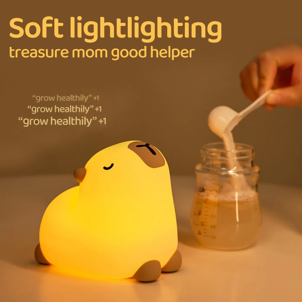 Cute Capybara Silicone Nursery Night Light Rechargeable Bedside Table Lamp with Touch Sensor For Kids Bedrooms image 5