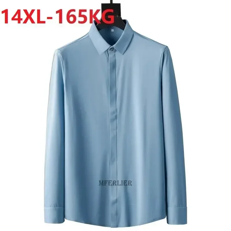 plus size 12XL 10XL 14XL 165kg spring Men Shirt long Sleeve Purple Black navy blue Business formal office wedding dress Shirt