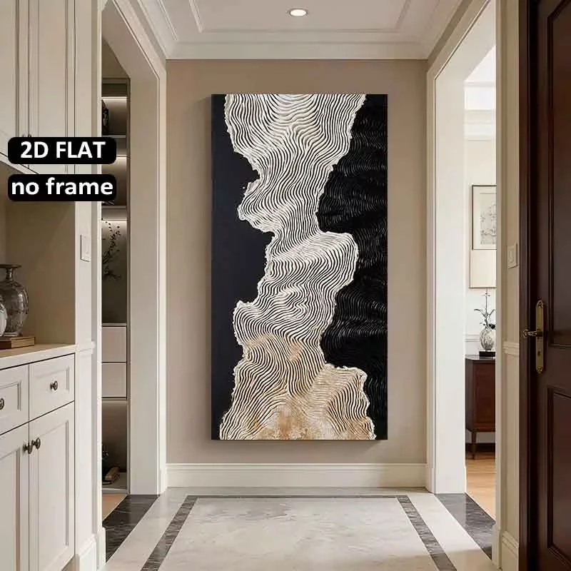 2D Flat, 2D Flat 1pc 39.37X78.47Inch 100X200Cm Unframed Large Canvas Printing Abstract Wave Pattern in Black And White Home Deco