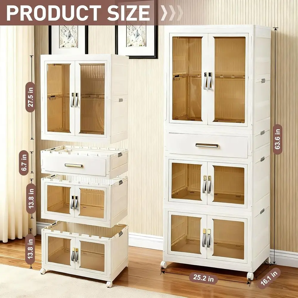 Pet Portable Wardrobe Closet with Hanging Rod Storage Organizer Large Plastic Cabinet for Clothes, Toys, Snacks view 2