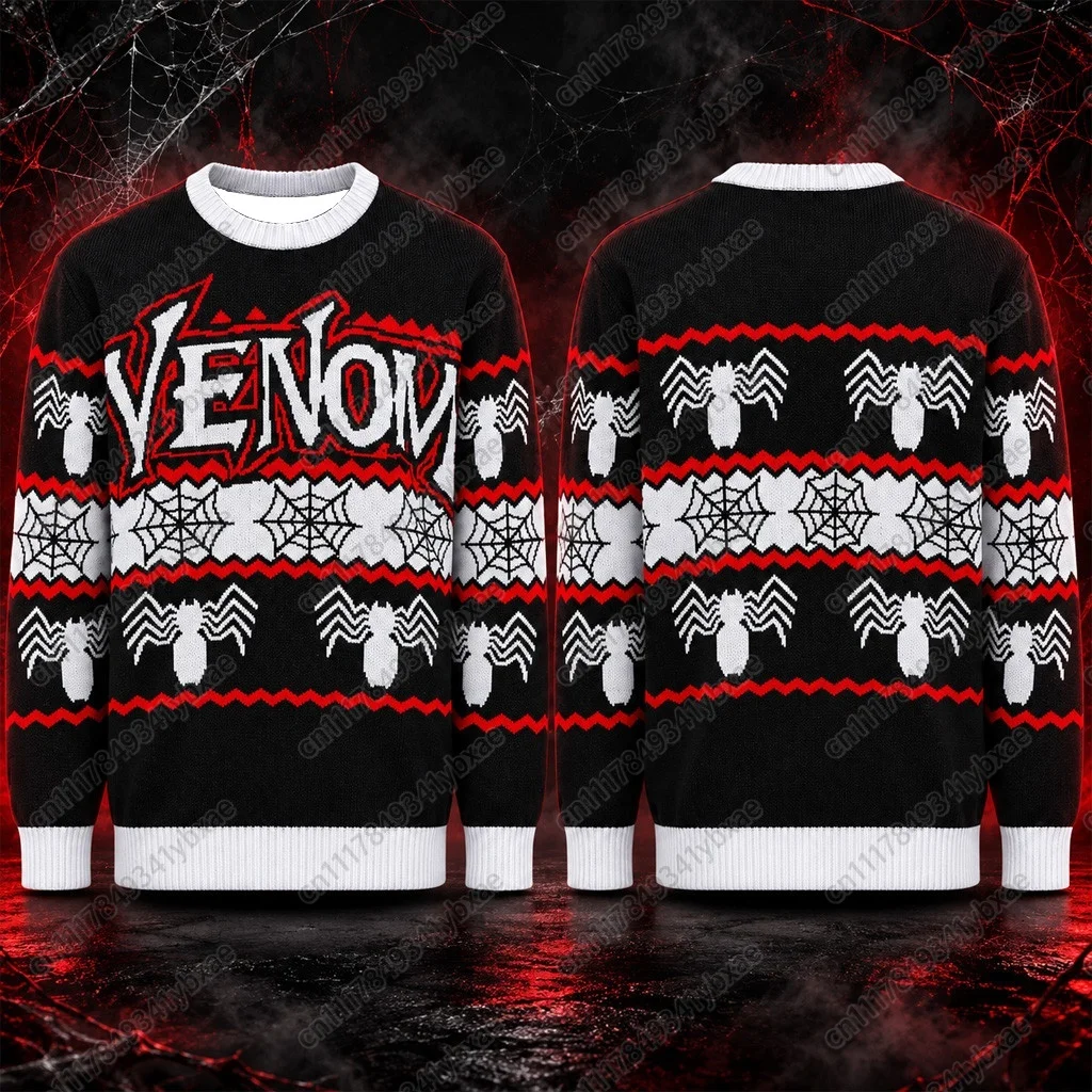 2026-2027 Spider Pattern Black Red Superhero Christmas Round Neck Hoodie Spider Web 3D Printed Pattern Holiday Family Gift