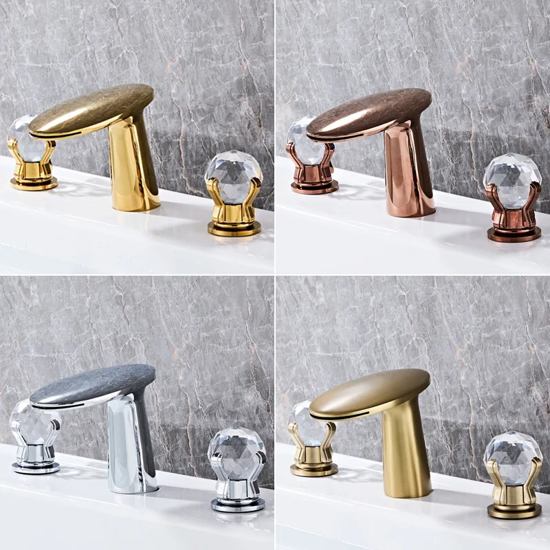 

Bathroom, gold, all copper, crystal, double handle, three holes, faucet.