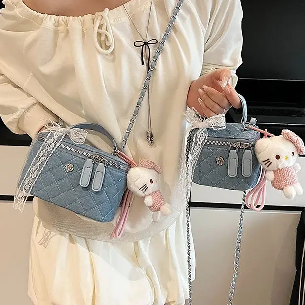 

JIAERDI милая сумка с бриллиантовой цепочкой, женская сумка с кружевным бантом, большая вместительная сумка-коробка, женская элегантная нежная шикарная сумка через плечо, новинка 2023 года