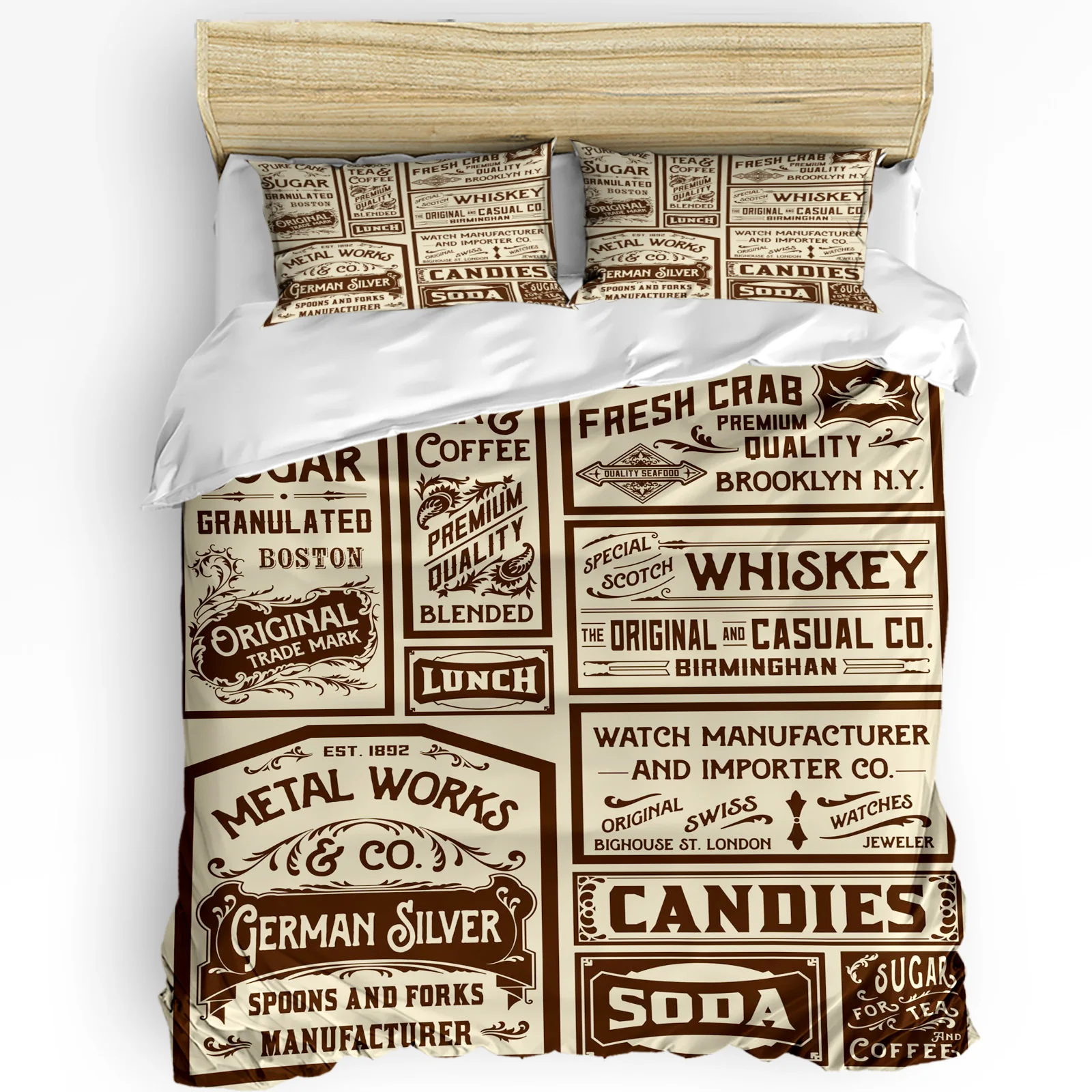 

Newspaper Labels Retro 3pcs Couple Duvet Cover with Pillow Case Custom Comforter Bedding Set Quilt Cover Double Bed Home Textile