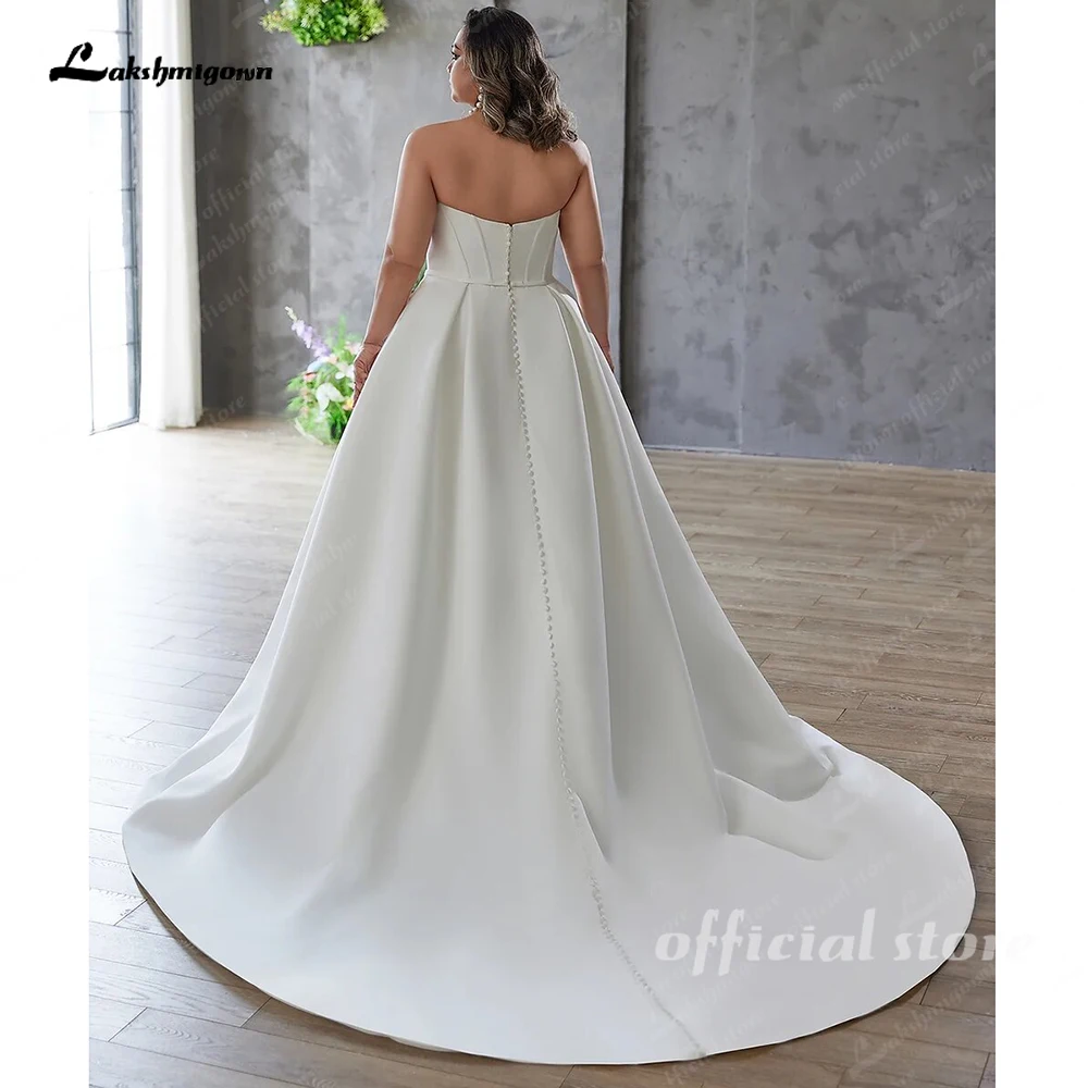 Lakshmigown Plus Size A-Linie Trägerloses Satin-Hochzeitskleid mit Perlen und Pailletten, Maßanfertigung – Detail 6