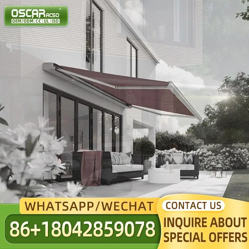 

Outdoor Modern Motorized Awning with LED Light Retractable PVC Roof Custom Sizes for Garden Patio Balcony Retractable Awning
