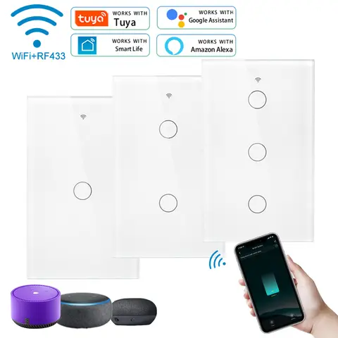 Tuya WiFi 터치 벽 스마트 스위치 중립 라인이없는 1/2/3 갱 전등 스위치 스마트 라이프 APP 제어 지원 Alexa Google 홈