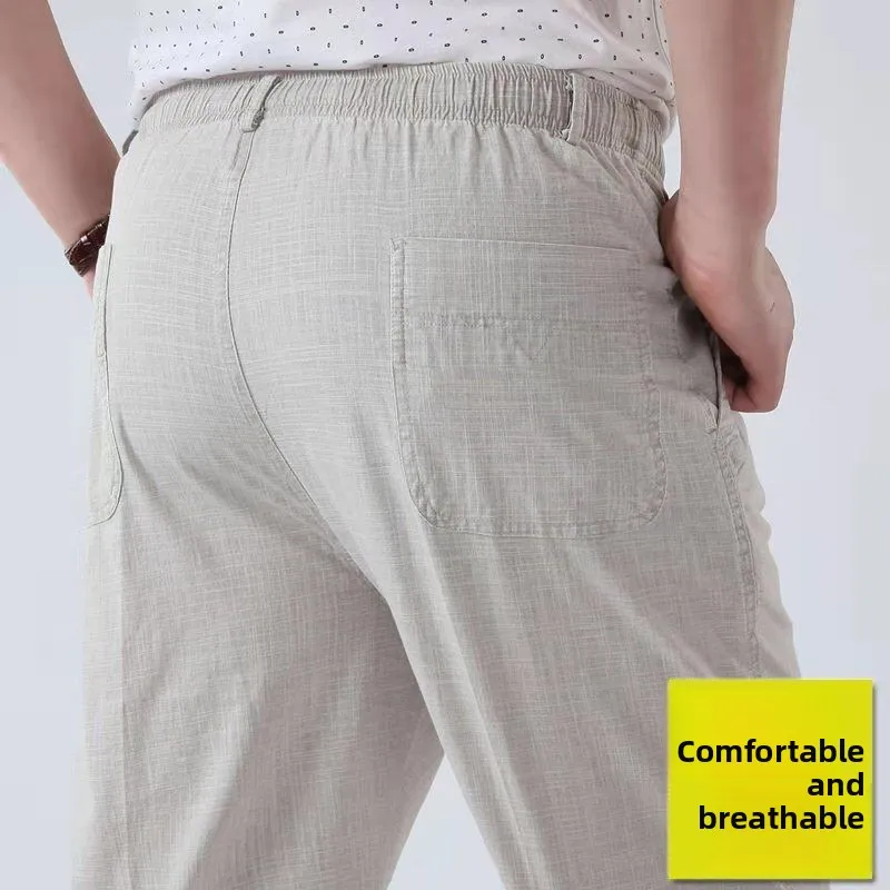 

Men's Linen orts Casual Loose Straight Leg Summer Thin Sle Dad Pants Comfortable Breathable Lightweight Straight Cut