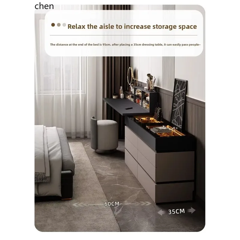 e1- Minimalist Corner Dressing Table Storage Chest Bedroom Bedside Cabinet Extendable Integrated Dressing Table Storage Cabinet