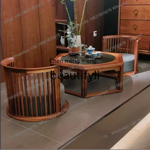 zqxNew Chinese ebony movable balcony tea table chair small tea table leisure chair three-piece set