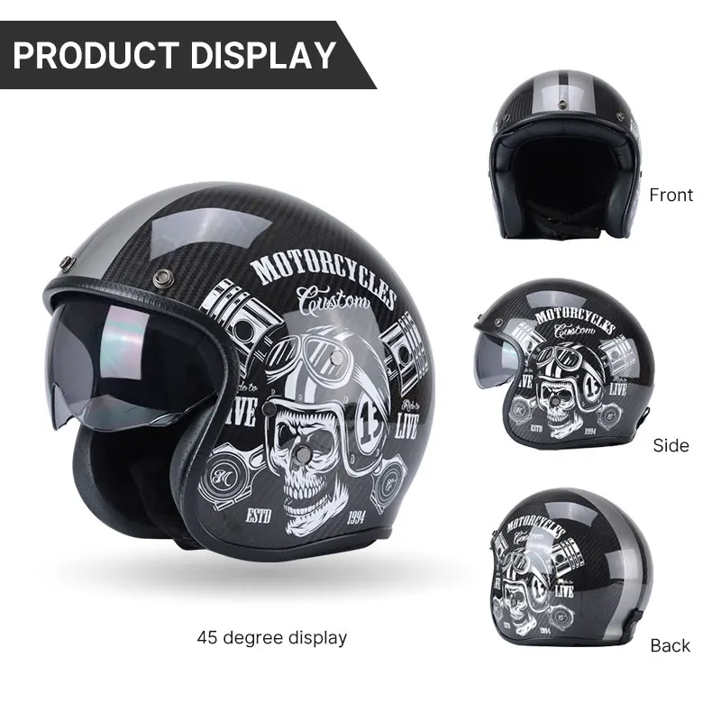 Personalized Flywheel Pattern Carbon Fiber Retro Motorcycle Helmets 3/4 Open Face Capacete Vintage Half Helmet Casco Scooter