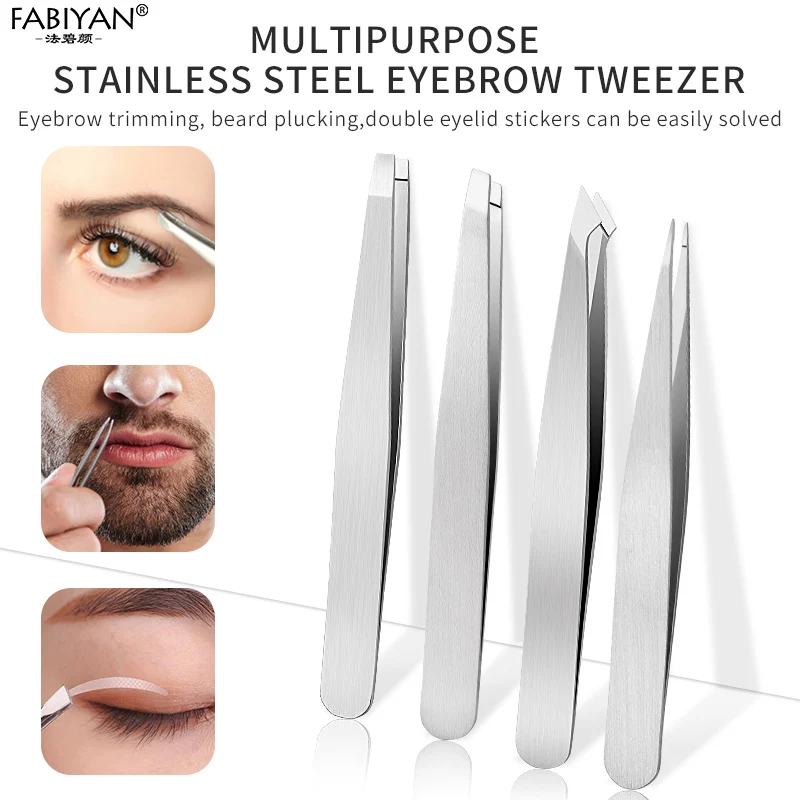 4Pcs Stainless Steel Eyebrow Tweezers Hair Removal Trimming Makeup Eyelash Extension Clip Tool