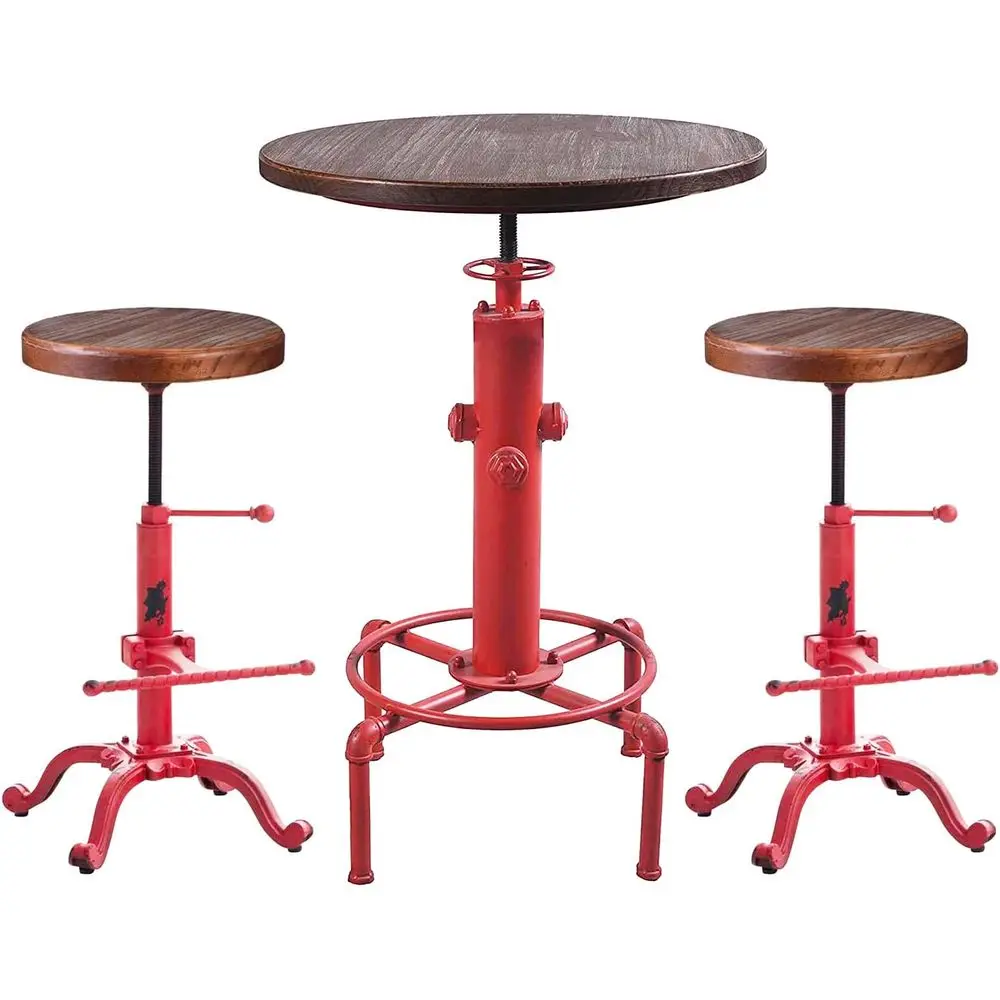 

Vintage Industrial-Style Adjustable Height Bar Table and Stools Set, Antique Red (1 Table + 2 Chairs)
