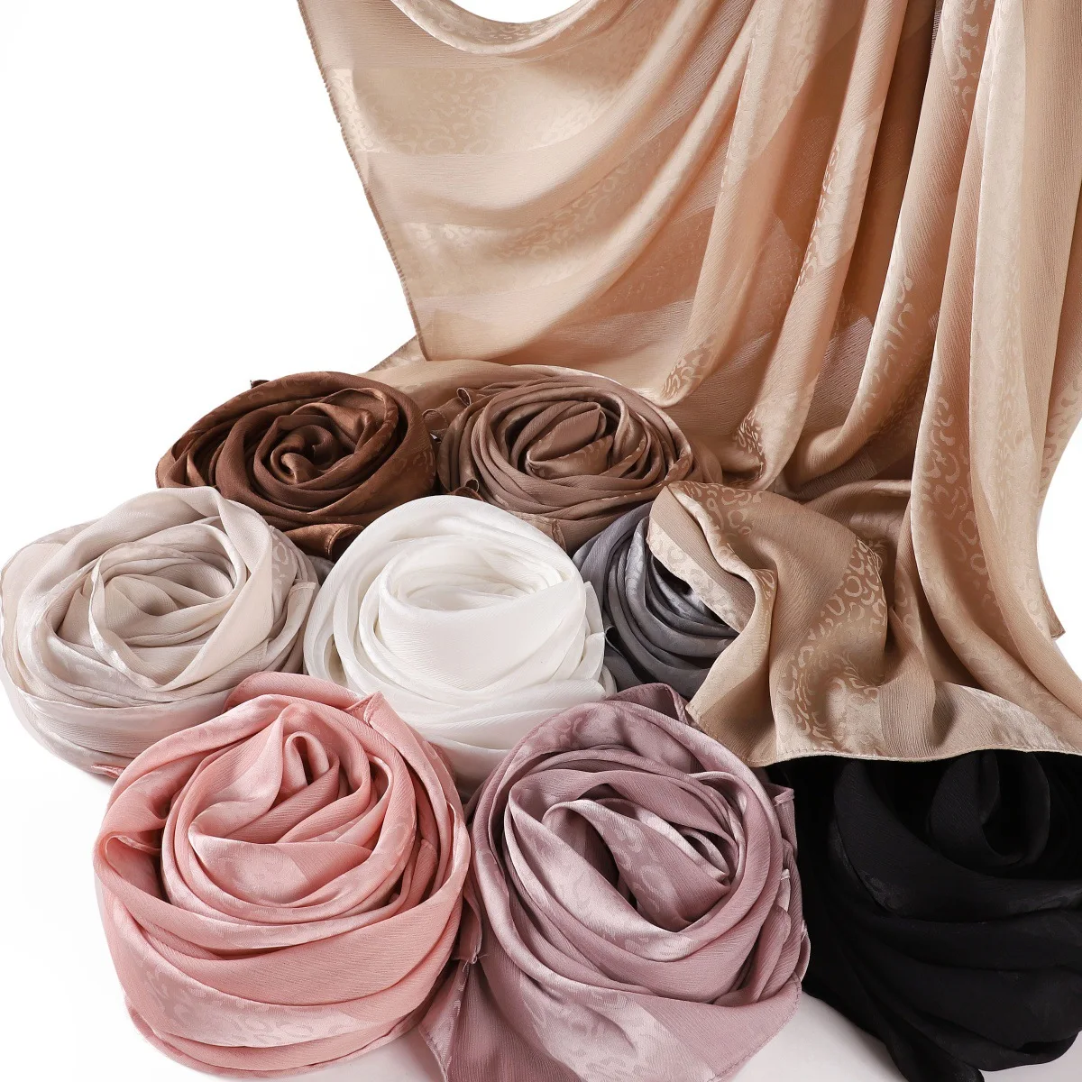 Elegante Muslimische Hijab Frauen Böhmischen Weichen Satin Islam Ramadan Hijabs Foulard Femme Schal Wrap Schal Kopftuch Bufanda Stirnband – Detail 12