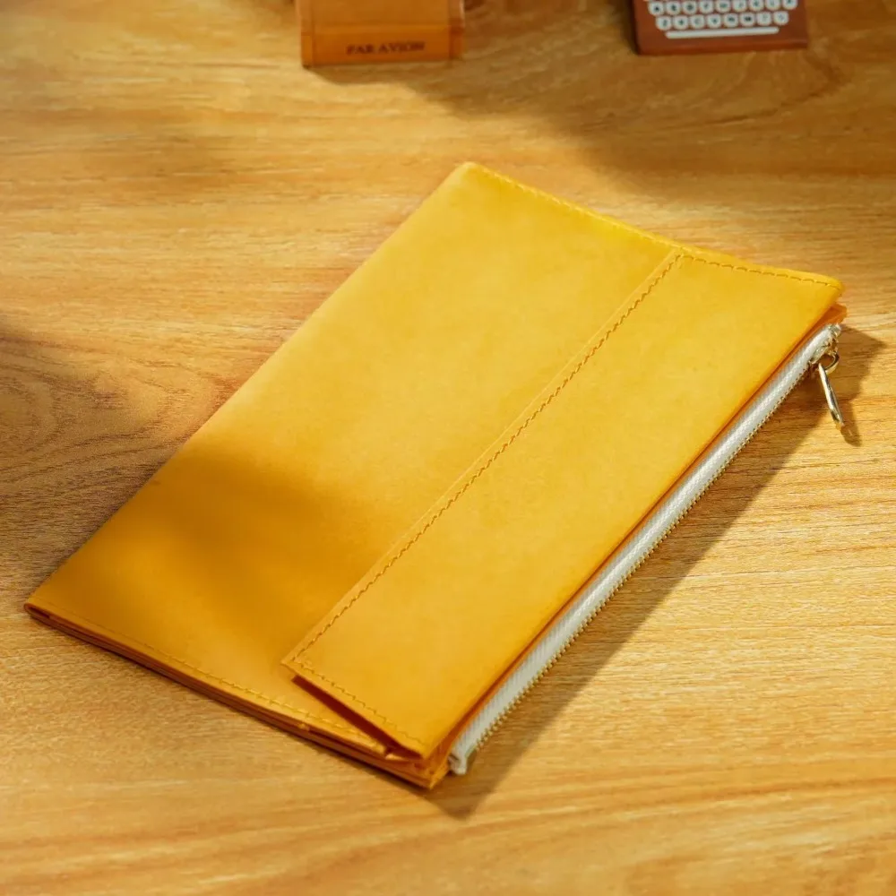 New Kraft Paper Zippered Pouch Pocket Leather Bound Notebook Foldable Traveler Storage Bag Stationery Supply