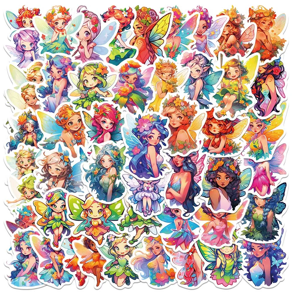 50pcs Cute Cartoon Flower Fairy Stickers For Laptop Water Bottle Luggage Notebook Phone Waterproof Graffiti Vinyl Decals