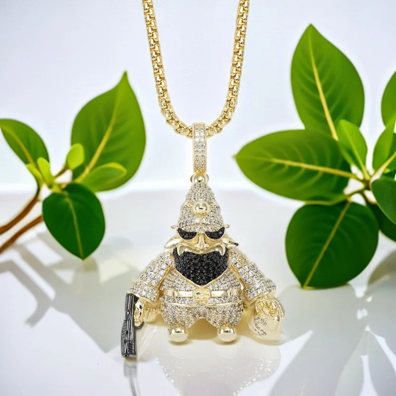 Hip Hop Sea Thief Gold Plated Diamond Necklace Pendant Cuban Link Fashion Jewelry