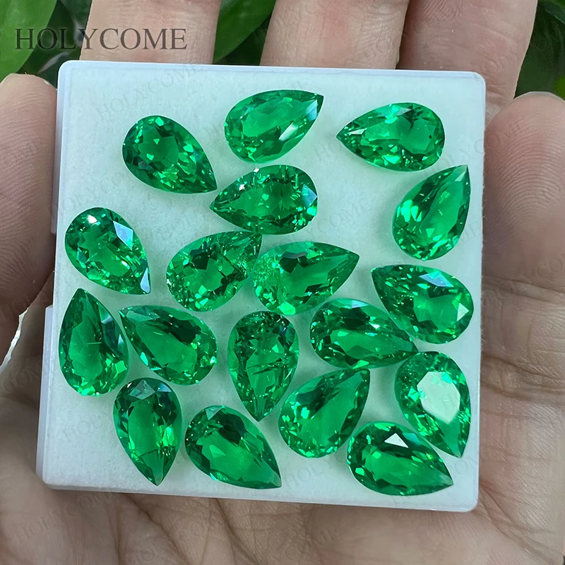 Lab Grown Emerald Colombia Green Pear Shape Hydrothermal Selectable AGLCertificate Exquisite Loose Gemstone for Jewelry Custom