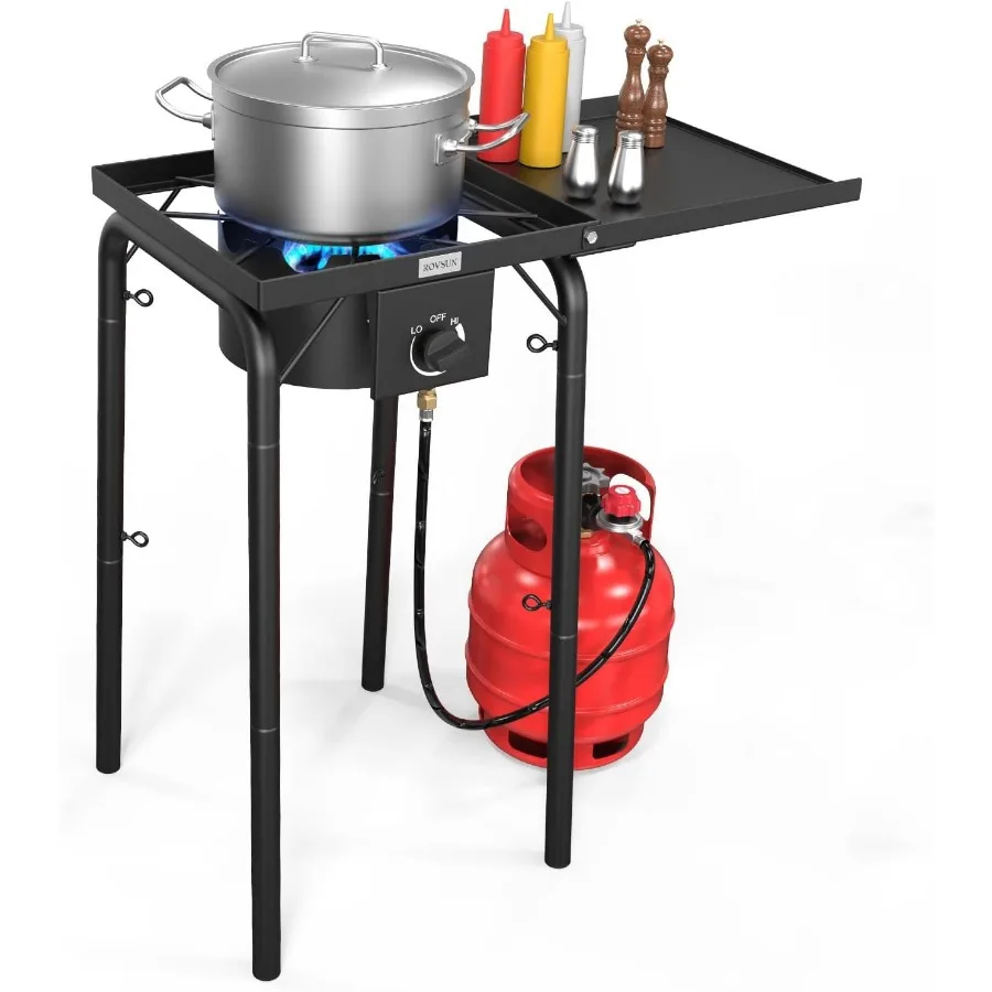 

ROVSUN Single Burner Gas Stove with Side Shelf 100 000BTU Portable Propane Stove with Removable Leg Regulator for Camping Home