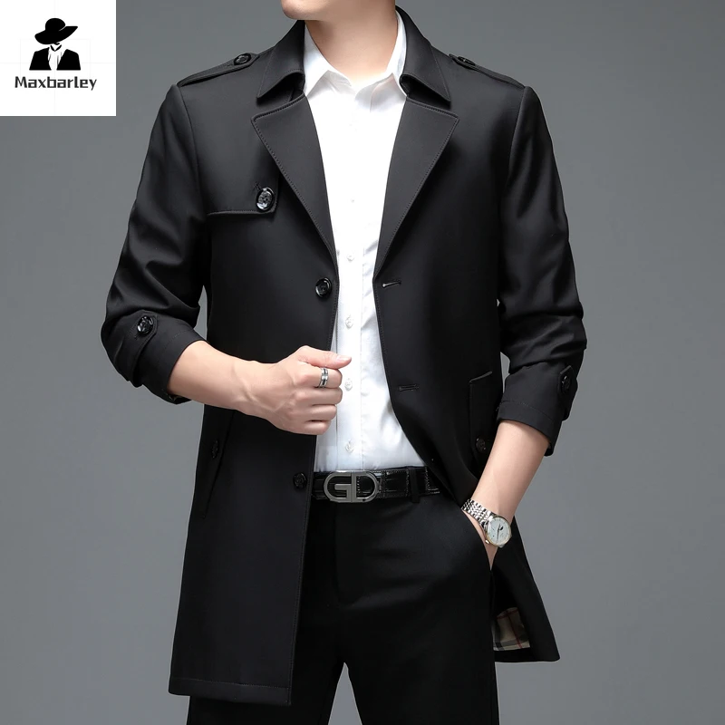 

Brand Windbreaker Men's Autumn New Business Casual Mid-length Suit Collar Jacket High-grade Middle-aged Plus Size Trench Coat