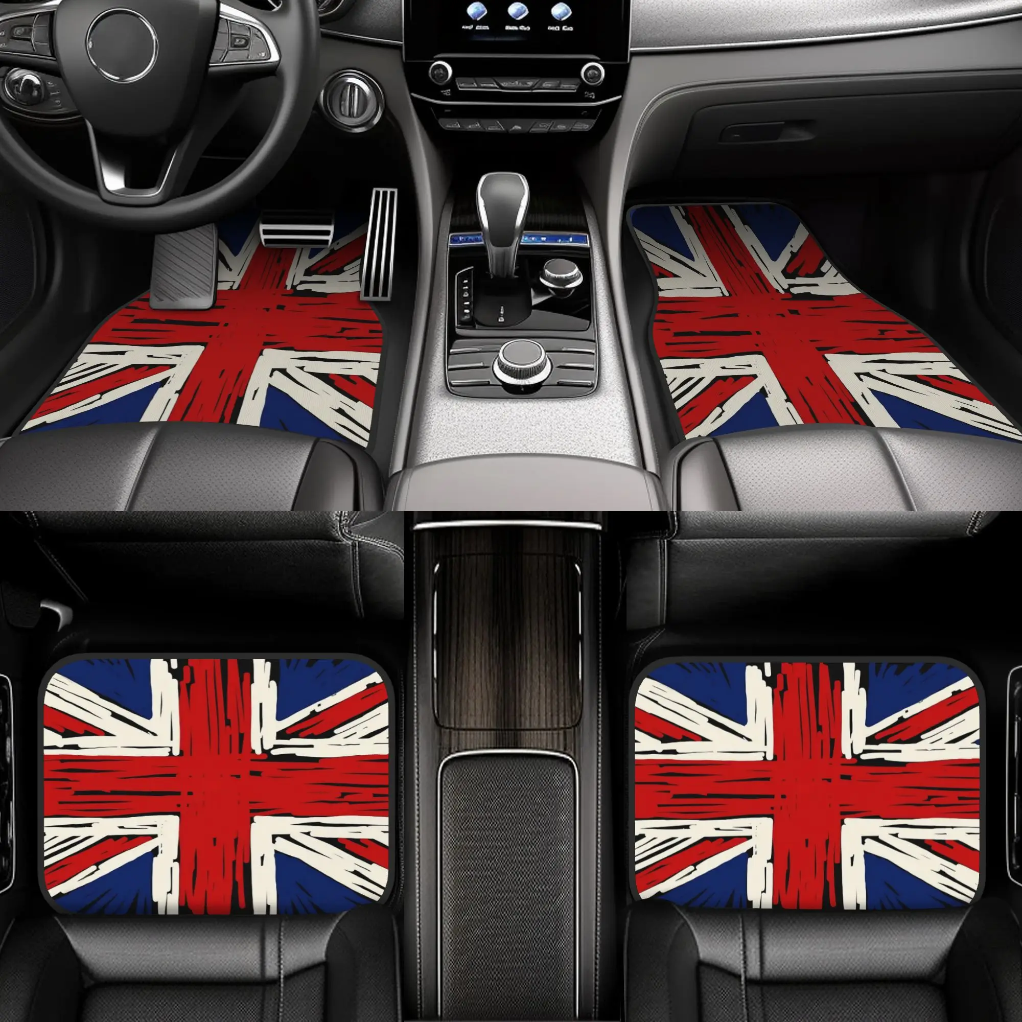 Set Of 4 Car Floor Mats Featuring The British Flag, Union Jack, And United Kingdom Design. Made From Durable Polyester Fiber, Th