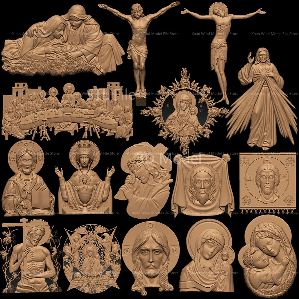 16pcs Religion Icon 3D STL Model for CNC Router Artcam Aspire Cut3d 3D Printer_Jesus Bas Relief