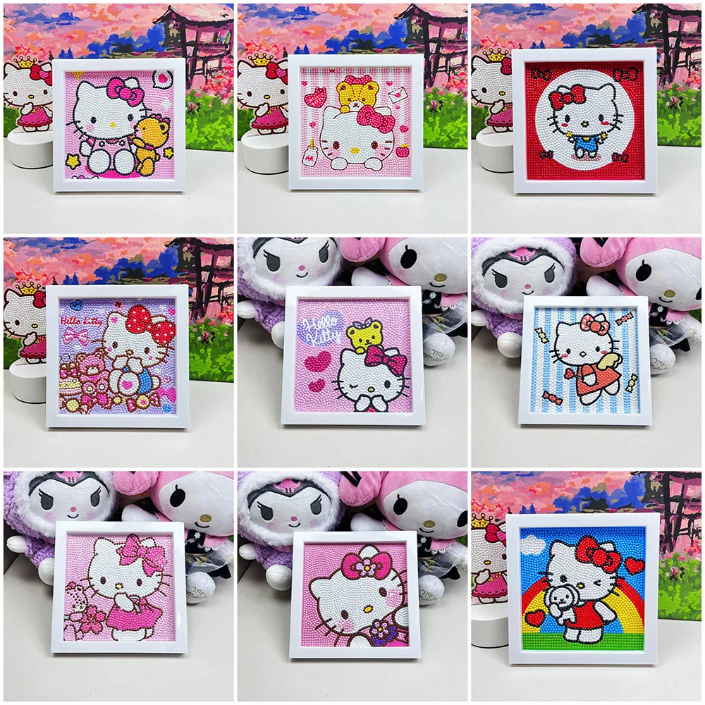 Sanrio DIY Diamond Painting Hello Kitty Handmade Gift Full Round Diamond Mosaic Cartoon Home Decor Ready Frame