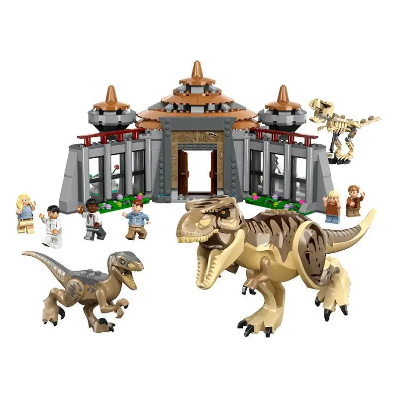 LEGO Jurassic Park Visitor Center: T. rex & Raptor Attack 76961 Buildable Dinosaur Toy Dino Skeleton Figure 6 Minifigures Gift