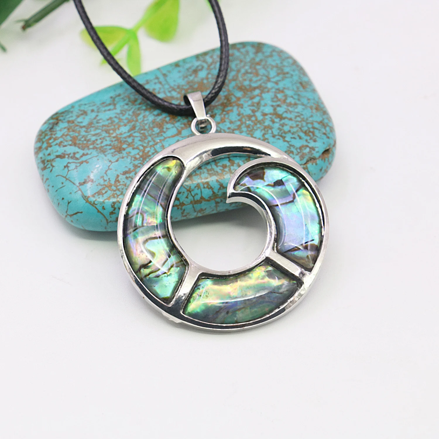 Alloy Round Vortex Natural Abalone Shell Pendant Fitting Accessory Silver-plated Hand Made DIY For Necklace Women Girls Jewelry