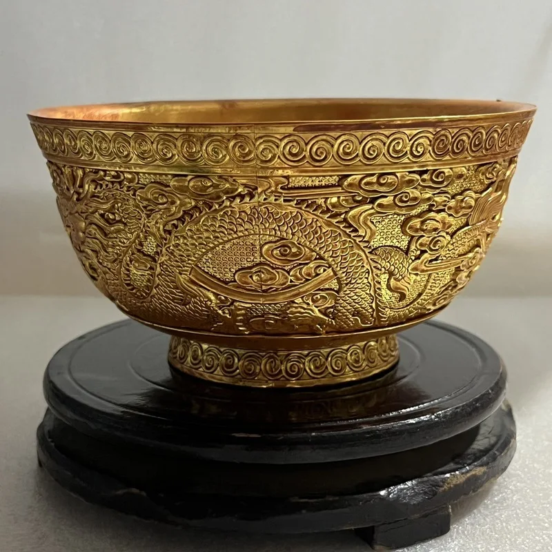Brass relief carving of the Nine Dragons, a for offering holy , a water purification bowl, a decorative piece fo