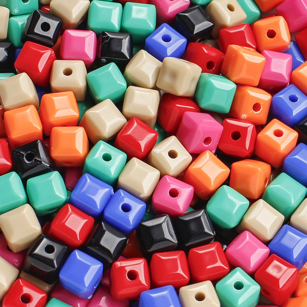 100 Stück 7mm Bunte Würfel-Acrylperlen, Gemischte Quadratische Lose Perlen für DIY-Schmuckherstellung, Armbänder, Bastelzubehör, Leuchten im Dunkeln – Detail 7
