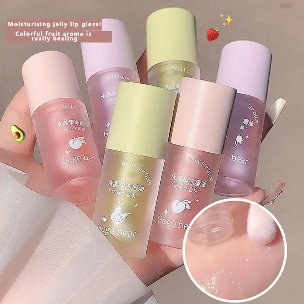 Crystal Jelly Lip Oil Hydrating Plumping Lip Coat สําหรับลิปสติก Lipgloss Tinted Clear Lip Plumper Serum Lip Care ผลไม้ Lip Balm