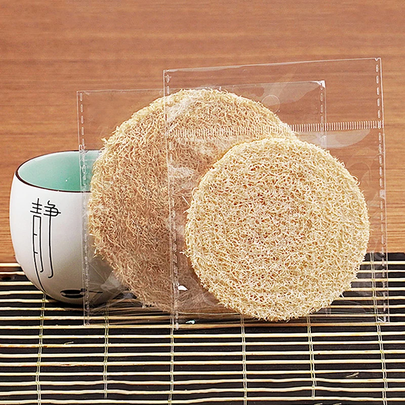 Natural Round Loofah Mat Heat Insulation Pot Mat Tea Coaster Teapot Mat Tea Set Accessories Single/double Layer Loofah