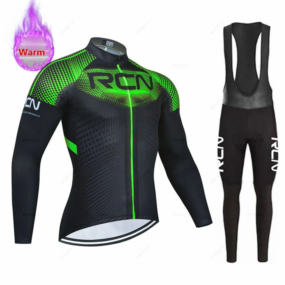 2025 RCN Team Winter Thermal Fleece Cycling Jersey Set Racing Bike Suit Mountian Bicycle Clothing Ropa Maillot Ciclismo Hombre