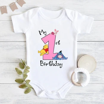 ملابس حفلات أعياد الميلاد الأولى للأطفال بأكمام قصيرة من It's My 1st ملابس قطنية للأطفال الأولاد والبنات ملابس ويني ذا بوه هدايا الاستحمام