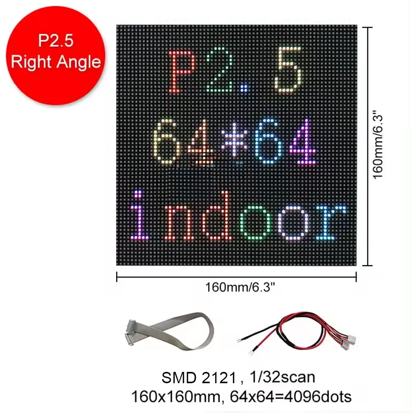 Imagem -06 - Módulo Led Colorido Interior Painel Matriz 160x160 mm Luzes Smd2121 Display Rgb 64x64 Pixels Hub75 Sinalização de Interface Diy P2.5