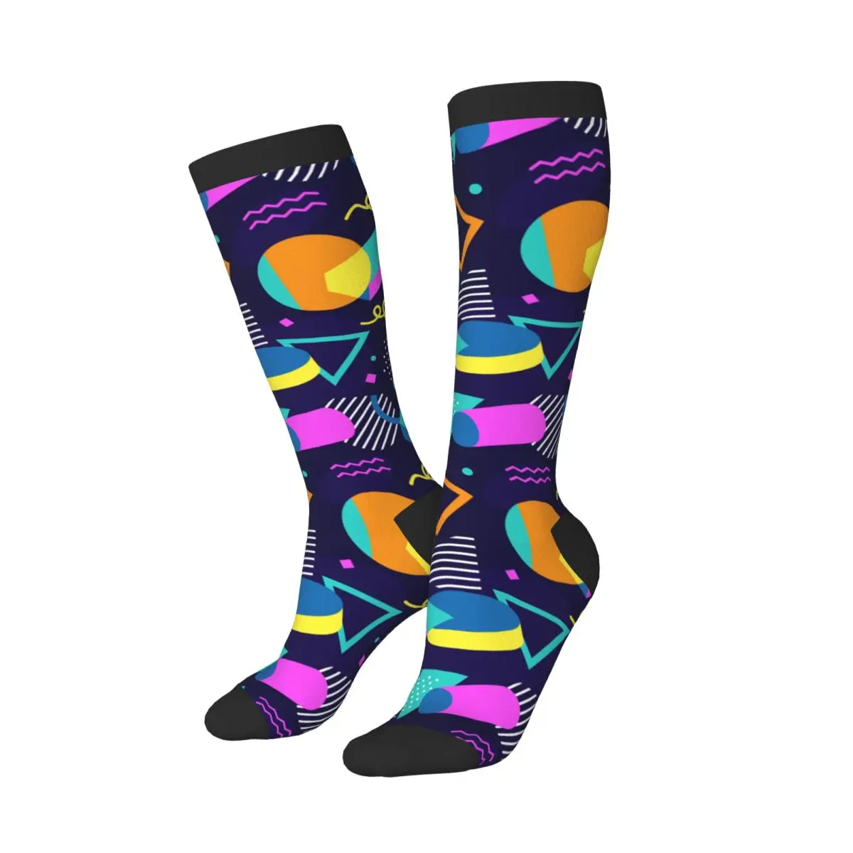 Geometric 80s Style Unisex High Socks for Men Women Autumn Winter